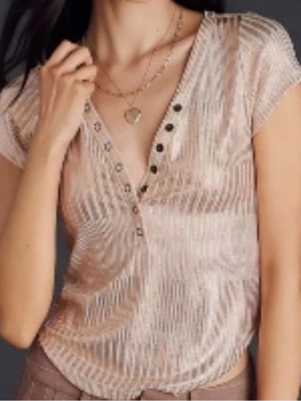 Pilcro Anthropologie The Andie Gold Scoop Neck Henley Snap Buttons Women’s XL